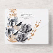 Zwarte en gouden rookbloemen all in one uitnodiging (Achterkant)