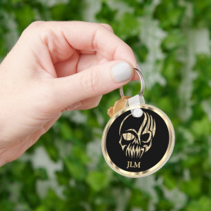 Zwarte en Gouden Schedel Sleutelhanger