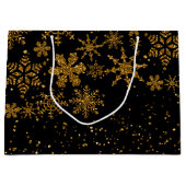 Zwarte en gouden snowflakes Stars Merry Kerstmis Groot Cadeauzakje (Voorkant)