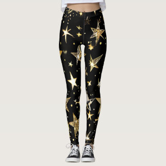 Zwarte en gouden sterren all-over-print leggings