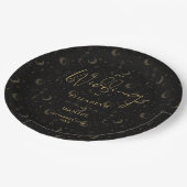 Zwarte en gouden sterren en manen bruiloft papieren bordje (Gekanteld)