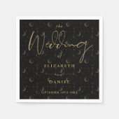 Zwarte en gouden sterren en stemming hemelse bruil servet (Voorkant)