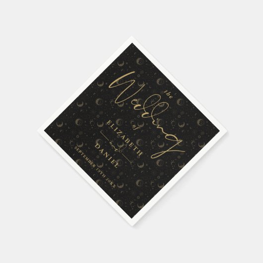 Zwarte en gouden sterren en stemming hemelse bruil servet (Hoek)