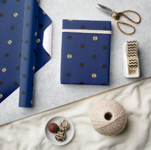 Zwarte en Gouden Stippen en Marineblauw Satijn Cadeaupapier