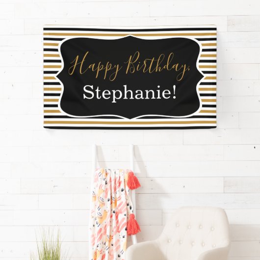 Zwarte en gouden strepen met een witte feestdag spandoek (Insitu)