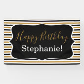 Zwarte en gouden strepen met een witte feestdag spandoek (Horizontaal)