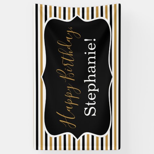 Zwarte en gouden strepen met een witte feestdag spandoek (Verticaal)