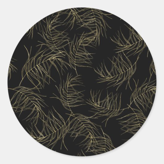 Zwarte en gouden tropische glam-lederen bruiloft ronde sticker (Voorkant)