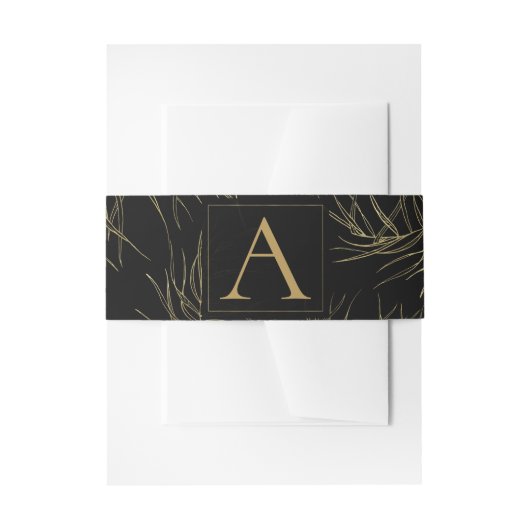 Zwarte en gouden tropische glam-lederen bruiloft uitnodigingen wikkel (Voorkant Voorbeeld)