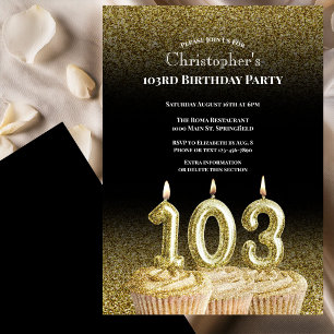 Zwarte en gouden uitnodiging voor zijn 103e verjaa