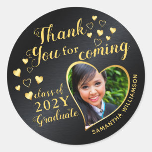 Zwarte en gouden uitnodigingen voor diploma-uitrei ronde sticker