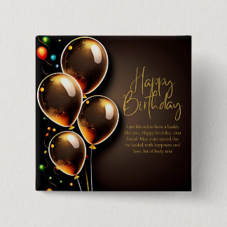 Zwarte en gouden verjaardag vierkante button 5,1 cm