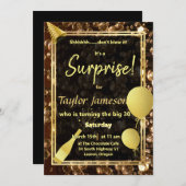 Zwarte en gouden verrassing Uitnodiging QR rsvp (Voorkant / Achterkant)
