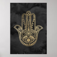 Zwarte en gouden waterverf hamsa hand van Fatima
