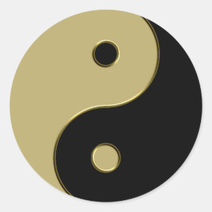 zwarte en gouden yin yang ronde sticker