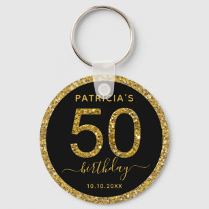 Zwarte en goudglitter 50e verjaardag Favor Sleutelhanger