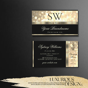 Zwarte en goudglitter Sparkle Stars met monogram Visitekaartje