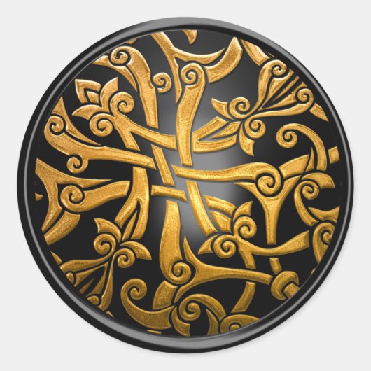 Zwarte en goudKeltische Damask Envelope Seal Ronde Sticker (Voorkant)