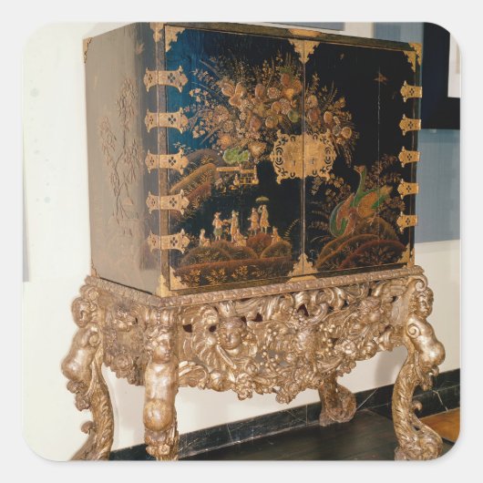 Zwarte en goudlak vierkante sticker (Voorkant)