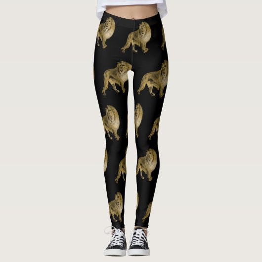 Zwarte en goudleeuwen leggings (Voorkant)