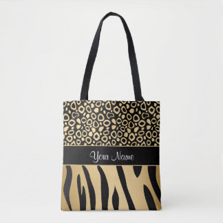 Zwarte en goudluipaard en Zebra Pattern Draagtas