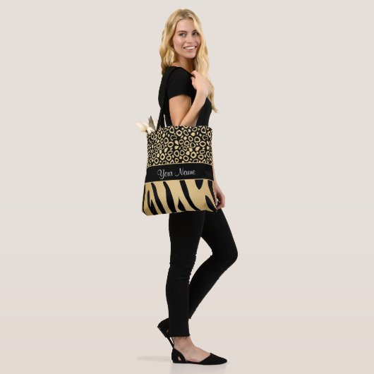 Zwarte en goudluipaard en Zebra Pattern Draagtas (Op model)