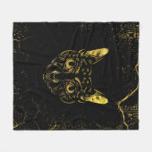 Zwarte en goudlynxkat fleece deken (Voorkant (Horizontaal))