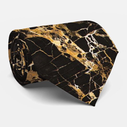 Zwarte en goudmarmer, stropdas (Opgerold)