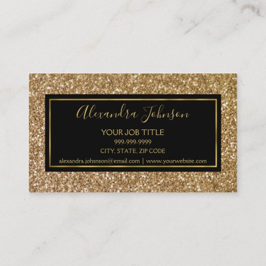 Zwarte en goudmeisjes Sparkle Glitter Salon Visitekaartje (Achterkant)