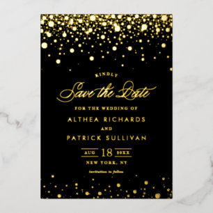 Zwarte en goudolie Confetti Stippen Sla de datum o Folie Uitnodiging