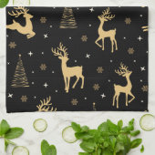 Zwarte en goudrendier theedoek (Gevouwen)