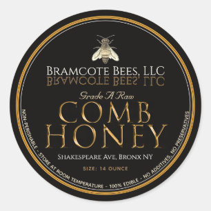 Zwarte en goudruwe honingraat  bijen ronde sticker