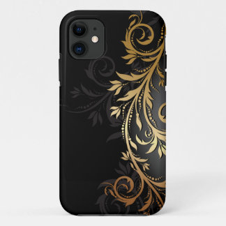 Zwarte en goudsinaasappelwijn iPhone 11 hoesje