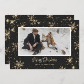 Zwarte en goudsparkly-kerstkaarten feestdagenkaart (Voorkant / Achterkant)