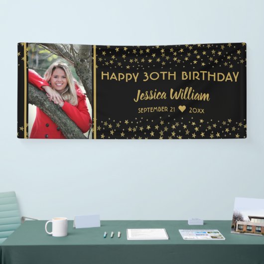 Zwarte en goudsterren 30e verjaardag - Aangepaste  Spandoek (Beurs)