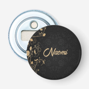 Zwarte en goudvogel button flesopener