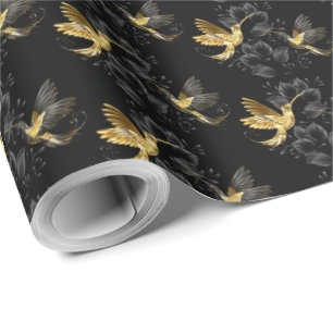 Zwarte en goudvogel cadeaupapier
