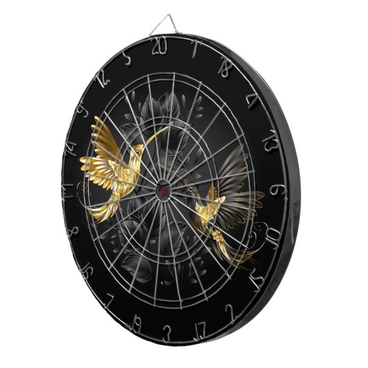 Zwarte en goudvogel dartbord (Voorkant Rechts)