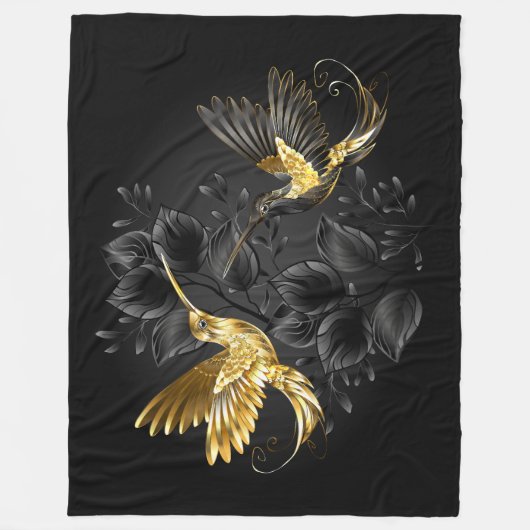 Zwarte en goudvogel fleece deken (Voorkant)
