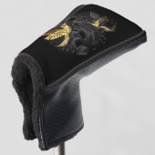 Zwarte en goudvogel golfheadcover (3/4 voorkant)