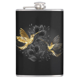 Zwarte en goudvogel heupfles