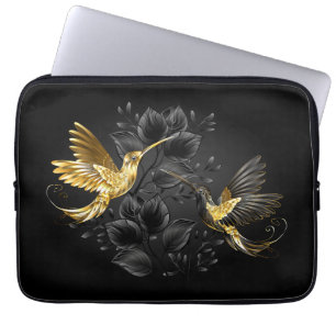 Zwarte en goudvogel laptop sleeve