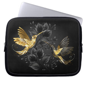 Zwarte en goudvogel laptop sleeve