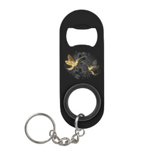 Zwarte en goudvogel mini flessenopener