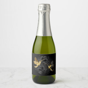 Zwarte en goudvogel sparkling wijnetiket