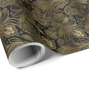 Zwarte en goudzalige  indien Ham Paisley Cadeaupapier