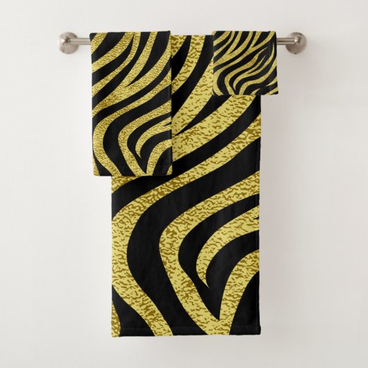 Zwarte en goudzebrastripes bad handdoek (Insitu)