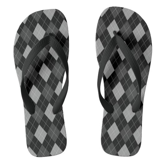 Zwarte en grijze Argyle Teenslippers (Voetbed)