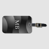 Zwarte en grijze gebogen vormen, wit monogram bagagelabel (Voorkant (horizontaal))