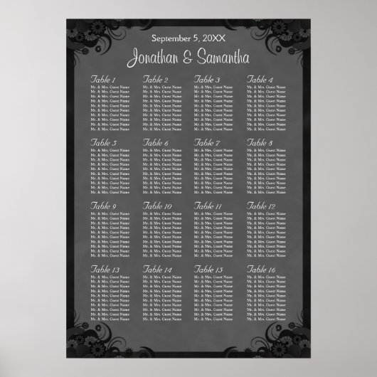 Zwarte en grijze Gothic Wedding 16 Tafelzitje Poster (Voorkant)